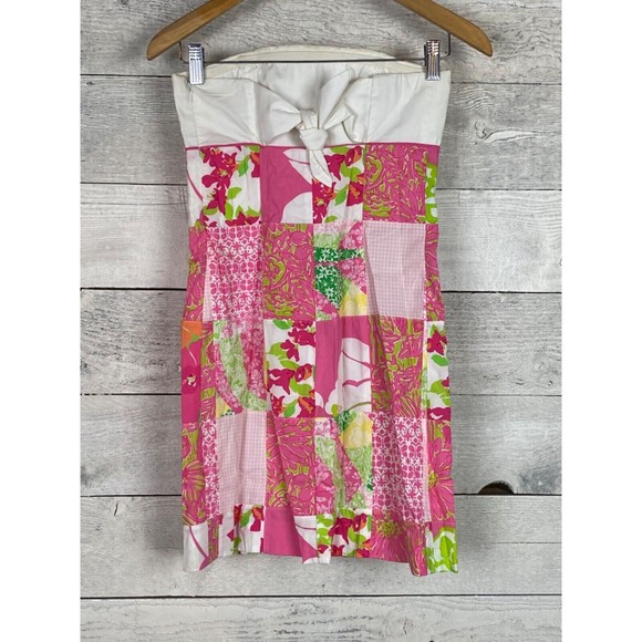 Vintage 70/80's Lilly Pulitzer Strapless Dress 0 Franco Patch Quilt… - Picture 6 of 11